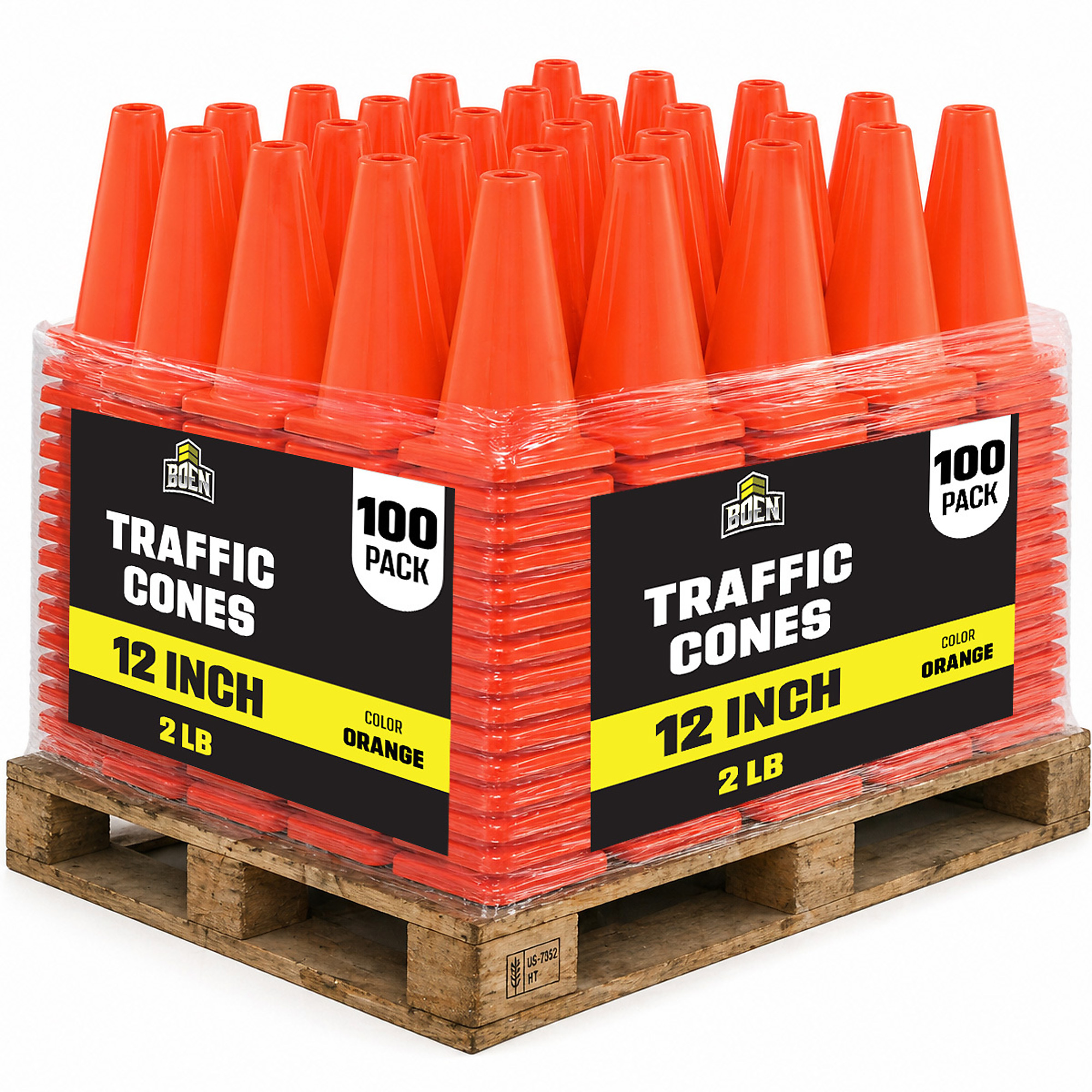 Boen 12 in, Orange Traffic Cone, 100-Pack (PL), High Visibility Safety Cone, Heavy Duty Base ideal for Sports Drills, Events, Indoor Training